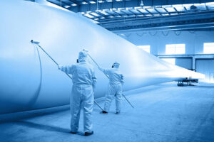 painting for wind turbine blade in workshop